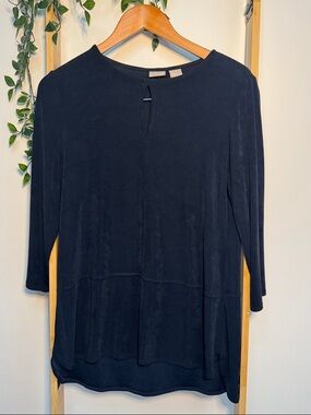 Travelers by Chico s Navy Blue Relaxed Peplum Long Sleeve Top